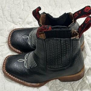 ARIAT QUINCY BOOTS Black Leather Western Boots with Red Accents